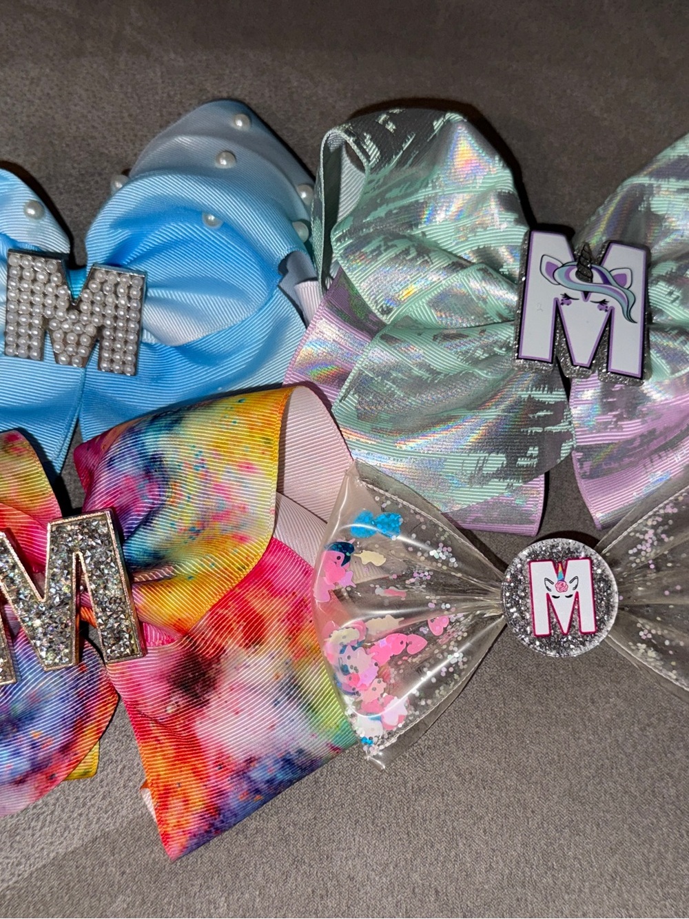 Girls Hair Bow Set of 4 with 'M' Charms
